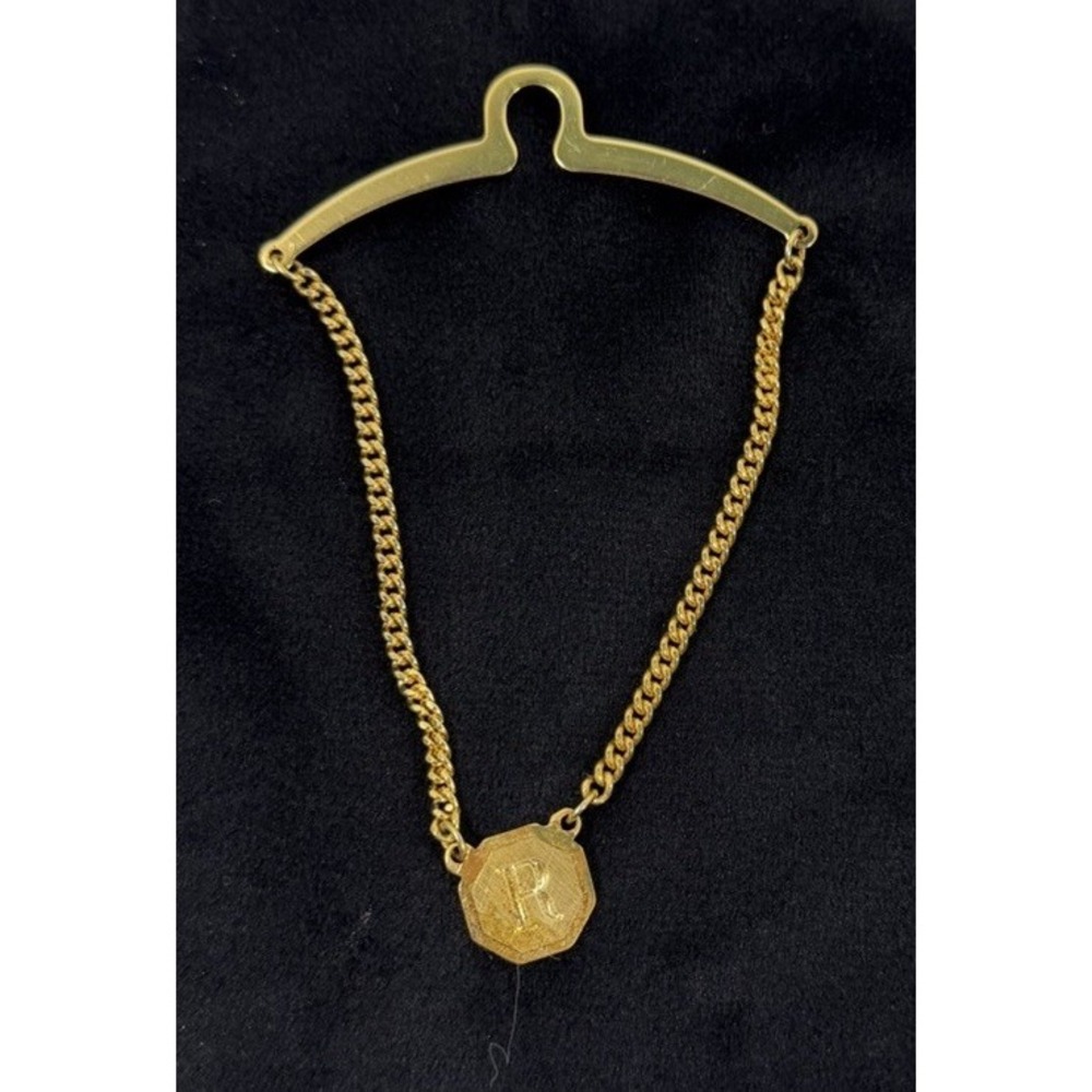 R Initial Monogram Letter Vintage Button Style Tie Bar Clip